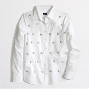 J. CREW White Button Down with Jewels